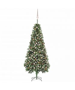 Set Albero Natale Artificiale con LED Palline e Pigne 210 cm