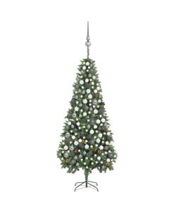 Set Albero Natale Artificiale con LED Palline e Pigne 210 cm