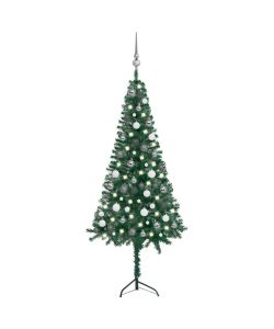 Albero Natale Angolare con LED e Palline Verde 150cm PVC