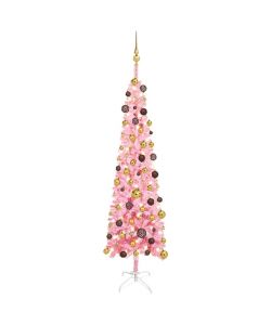 Set Albero Natale Slim con LED e Palline Rosa 180 cm PVC
