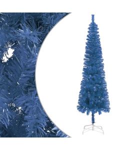 Set Albero di Natale Sottile con Luci LED e Palline Blu 210cm