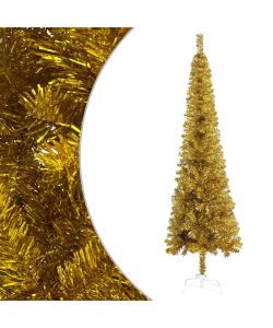 Set Albero di Natale Sottile con LED e Palline Oro 180 cm