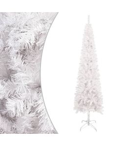 Set Albero Natale Sottile con Luci LED e Palline Bianco 120cm