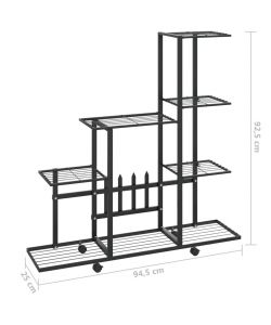 vidaXL Portapiante con Ruote - Nero - 94.5x25x92.5 cm