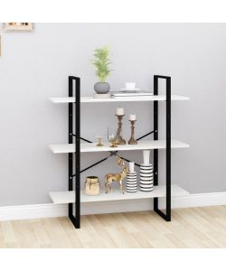 Libreria a 3 Ripiani Bianca 100x30x105 cm in Massello di Pino