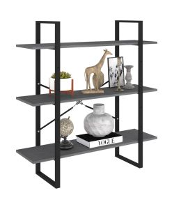 Libreria a 3 Ripiani Grigia 100x30x105 cm in Massello di Pino