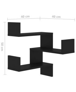 Mensole a Muro Angolari 2 pz Nere 40x40x50 cm in Truciolato