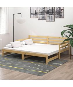 vidaXL Dormeuse Estraibile in Legno Massello di Pino 90x200 cm - Marrone - Multifunzionale Divano e Letto per Ospiti