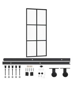 Porta Scorrevole con Kit Montaggio Vetro ESG Alluminio 90x205cm