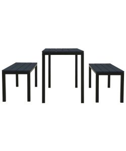 Set da Pranzo da Giardino 3 pz in Acciaio e WPC Nero