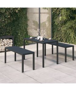 Set da Pranzo da Giardino 3 pz in Acciaio e WPC Nero
