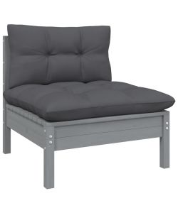 Set Divani da Giardino 3 pz Grigio Cuscini Massello di Pino
