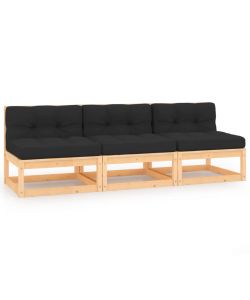 Set Divani da Giardino 3 pz con Cuscini Legno Massello di Pino 3083737