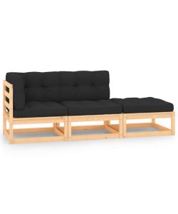 Set Divani da Giardino 3 pz con Cuscini Legno Massello di Pino 3083771