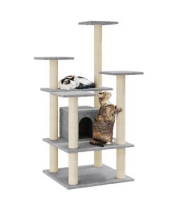 Albero per Gatti con Tiragraffi in Sisal Grigio Chiaro 110 cm