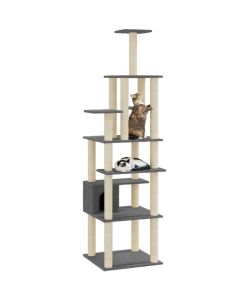 Albero per Gatti con Tiragraffi in Sisal Grigio Scuro 183 cm