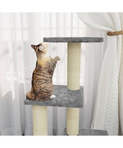 Albero per Gatti con Tiragraffi in Sisal Grigio Chiaro 92 cm