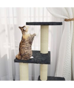 Albero per Gatti con Tiragraffi in Sisal Grigio Scuro 92 cm