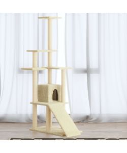 Albero per Gatti con Tiragraffi in Sisal Crema 155 cm