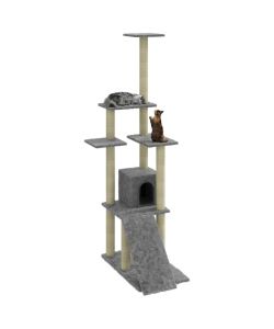 Albero per Gatti con Tiragraffi in Sisal Grigio Chiaro 155 cm