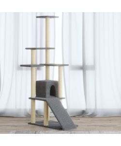 Albero per Gatti con Tiragraffi in Sisal Grigio Chiaro 155 cm