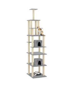 Albero per Gatti con Tiragraffi in Sisal Grigio Chiaro 216 cm