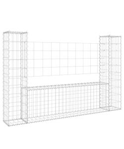 Cesto Gabbione a U con 2 Pali in Ferro 140x20x100 cm