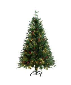 Albero di Natale con LED e Pigne Verde 150 cm in PVC e PE