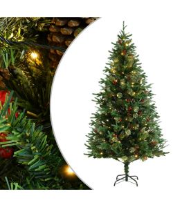 Albero di Natale con LED e Pigne Verde 195 cm PVC e PE