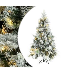 Albero di Natale con Neve Floccata LED e Pigne 195 cm PVC e PE