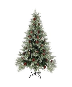 Albero di Natale con LED e Pigne Verde e Bianco 120 cm PVC e PE