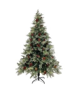 Albero di Natale con LED e Pigne Verde e Bianco 120 cm PVC e PE