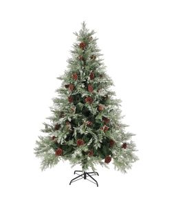 Albero di Natale con LED e Pigne Verde e Bianco 150 cm PVC e PE