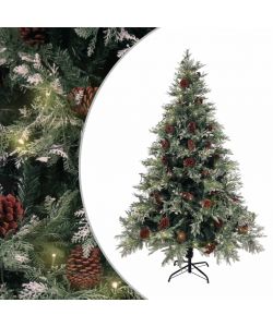 Albero di Natale con LED e Pigne Verde e Bianco 150 cm PVC e PE