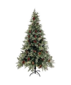 Albero di Natale con LED e Pigne Verde e Bianco 195 cm PVC e PE