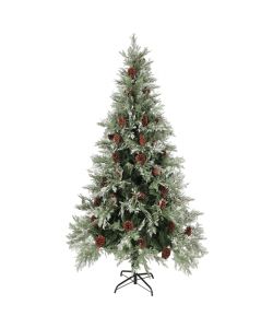 Albero di Natale con LED e Pigne Verde e Bianco 225 cm PVC e PE