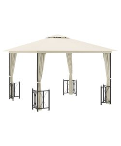 Gazebo con Teli Laterali e Doppio Tetto 3x3 m Crema