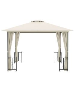 Gazebo con Teli Laterali e Doppio Tetto 3x3 m Crema