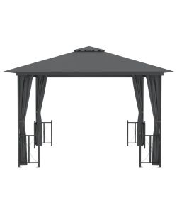 Gazebo con Teli Laterali e Doppio Tetto 3x3 m Antracite
