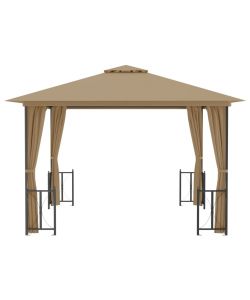 Gazebo con Teli Laterali e Doppio Tetto 3x3 m Tortora