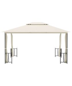 Gazebo con Teli Laterali e Doppio Tetto 3x4 m Crema