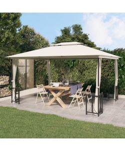Gazebo con Teli Laterali e Doppio Tetto 3x4 m Crema