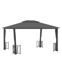 Gazebo con Teli Laterali e Doppio Tetto 3x4 m Antracite