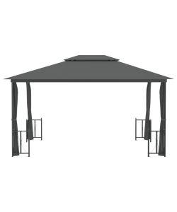 Gazebo con Teli Laterali e Doppio Tetto 3x4 m Antracite