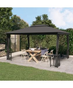 Gazebo con Teli Laterali e Doppio Tetto 3x4 m Antracite