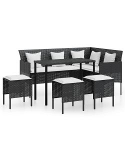 vidaXL Set da Giardino Divano a L - Polyrattan Nero - 161.5x113 cm