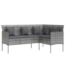 Set Mobili 5 pz Divano a L con Cuscini in Polyrattan Grigio