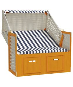 Strandkorb con Tettoia Polyrattan e Legno Massello Bianco e Blu