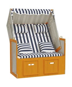 Strandkorb con Cuscini Polyrattan e Legno Massello Bianco e Blu
