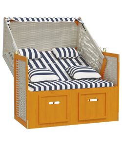Strandkorb con Cuscini Polyrattan e Legno Massello Bianco e Blu